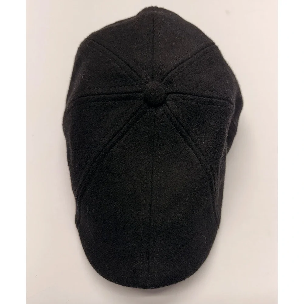 Boston Scally Co Mens Black Flat Cap Scally Hat Wool Blend Size Small